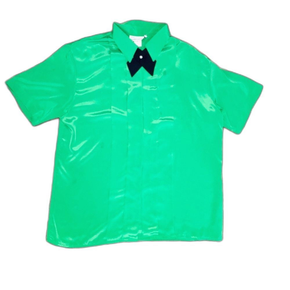 Vintage Christie &‎ Jill Green  Button Blouse Short Sleeve Statement Retro Chic